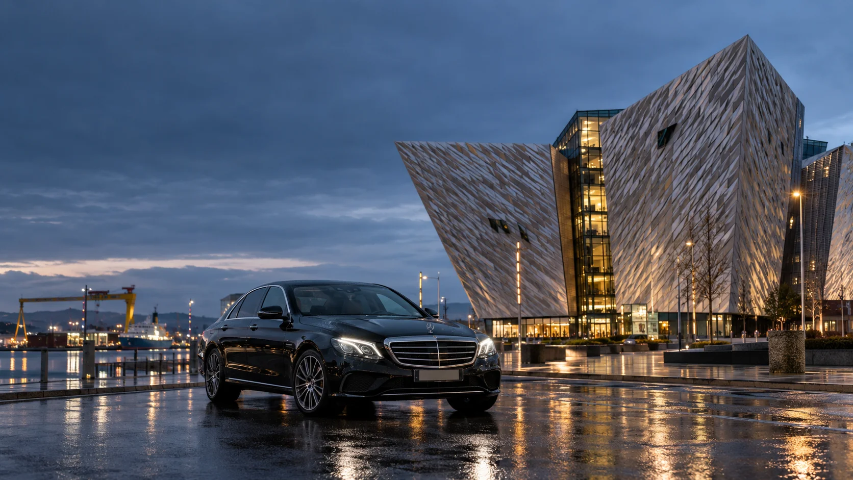 Mercedes-Benz chauffeur car on the cross-border road to Belfast