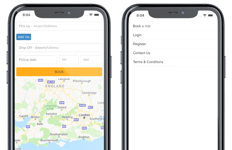 Blackrock Chauffeurs mobile app on iPhone
