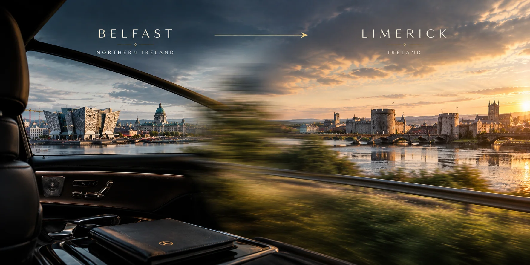 Mercedes-Benz chauffeur car ready for a Belfast to Limerick journey
